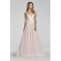 Spaghetti Strap Sweetheart Bodice Pink Berry Posy-Embroidered Net A-Line Wedding Dress with Full Circular Skirt of Floral Embroidery